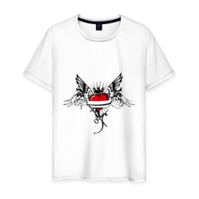 Мужская футболка хлопок с принтом Сердце с крыльями (3) в Санкт-Петербурге, 100% хлопок | прямой крой, круглый вырез горловины, длина до линии бедер, слегка спущенное плечо. | крылья
