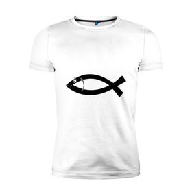 Мужская футболка премиум с принтом Христианская рыбка в Санкт-Петербурге, 92% хлопок, 8% лайкра | приталенный силуэт, круглый вырез ворота, длина до линии бедра, короткий рукав | рыба | рыбка   символ христианства.баптисты | христианство