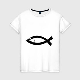 Женская футболка хлопок с принтом Христианская рыбка в Санкт-Петербурге, 100% хлопок | прямой крой, круглый вырез горловины, длина до линии бедер, слегка спущенное плечо | рыба | рыбка   символ христианства.баптисты | христианство