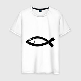 Мужская футболка хлопок с принтом Христианская рыбка в Санкт-Петербурге, 100% хлопок | прямой крой, круглый вырез горловины, длина до линии бедер, слегка спущенное плечо. | рыба | рыбка   символ христианства.баптисты | христианство