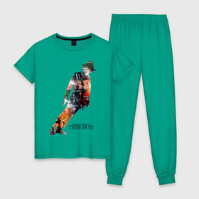 Женская пижама хлопок с принтом Michael Jackson - This is it в Санкт-Петербурге, 100% хлопок | брюки и футболка прямого кроя, без карманов, на брюках мягкая резинка на поясе и по низу штанин | майкл джексон