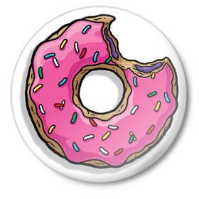 Значок с принтом Вкусный пончик в Санкт-Петербурге,  металл | круглая форма, металлическая застежка в виде булавки | гомер
