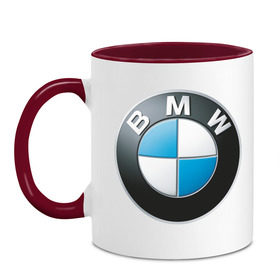 Кружка двухцветная с принтом BMW в Санкт-Петербурге, керамика | объем — 330 мл, диаметр — 80 мм. Цветная ручка и кайма сверху, в некоторых цветах — вся внутренняя часть | bmw | авто | авто2012 | автомобиль | бмв | бренд | логотип | машина