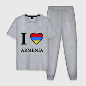 Мужская пижама хлопок с принтом I love Armenia в Санкт-Петербурге, 100% хлопок | брюки и футболка прямого кроя, без карманов, на брюках мягкая резинка на поясе и по низу штанин
 | armenia | армению | армения | армяне | армянин | ереван | люблю | флаг