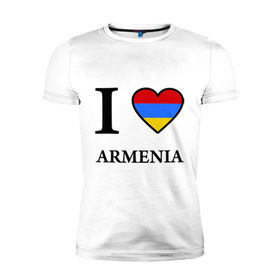 Мужская футболка премиум с принтом I love Armenia в Санкт-Петербурге, 92% хлопок, 8% лайкра | приталенный силуэт, круглый вырез ворота, длина до линии бедра, короткий рукав | Тематика изображения на принте: armenia | армению | армения | армяне | армянин | ереван | люблю | флаг