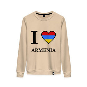 Женский свитшот хлопок с принтом I love Armenia в Санкт-Петербурге, 100% хлопок | прямой крой, круглый вырез, на манжетах и по низу широкая трикотажная резинка  | armenia | армению | армения | армяне | армянин | ереван | люблю | флаг