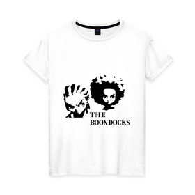 Женская футболка хлопок с принтом Гетто (The Boondocks) в Санкт-Петербурге, 100% хлопок | прямой крой, круглый вырез горловины, длина до линии бедер, слегка спущенное плечо | 2x2 | boondocks | ghetto | tv | бундокс | гетто | мультик | мультфильмы | тв