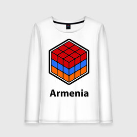 Женский лонгслив хлопок с принтом Кубик – Армения в Санкт-Петербурге, 100% хлопок |  | армения | армяне | армянин | ереван | кубик | кубик рубик | флаг | флаг армении в магическом кубике.armenia