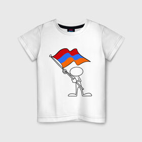 Детская футболка хлопок с принтом Армения (человек с флагом) в Санкт-Петербурге, 100% хлопок | круглый вырез горловины, полуприлегающий силуэт, длина до линии бедер | armenia | армении | армения | армяне | армянин | армянка | ереван | флаг