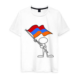 Мужская футболка хлопок с принтом Армения (человек с флагом) в Санкт-Петербурге, 100% хлопок | прямой крой, круглый вырез горловины, длина до линии бедер, слегка спущенное плечо. | armenia | армении | армения | армяне | армянин | армянка | ереван | флаг