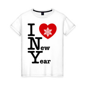 Женская футболка хлопок с принтом I love New Year в Санкт-Петербурге, 100% хлопок | прямой крой, круглый вырез горловины, длина до линии бедер, слегка спущенное плечо | 2012 | new year | год дракона | нг | новогодний | новый 2012 | новый год | снежинка