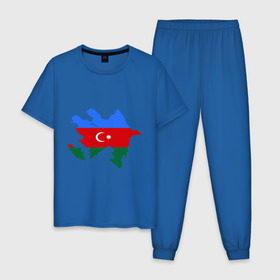 Мужская пижама хлопок с принтом Azerbaijan map в Санкт-Петербурге, 100% хлопок | брюки и футболка прямого кроя, без карманов, на брюках мягкая резинка на поясе и по низу штанин
 | Тематика изображения на принте: azerbaijan | azerbaijan map | map | азербайджан | азербайджанец | карта азербайджана