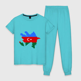 Женская пижама хлопок с принтом Azerbaijan map в Санкт-Петербурге, 100% хлопок | брюки и футболка прямого кроя, без карманов, на брюках мягкая резинка на поясе и по низу штанин | azerbaijan | azerbaijan map | map | азербайджан | азербайджанец | карта азербайджана
