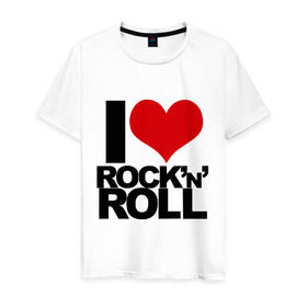 Мужская футболка хлопок с принтом I love rock and roll в Санкт-Петербурге, 100% хлопок | прямой крой, круглый вырез горловины, длина до линии бедер, слегка спущенное плечо. | i love | rock | rock and roll | сердце | я люблю | я люблю рок н роллrock n roll