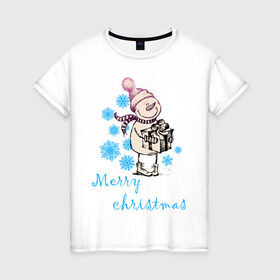 Женская футболка хлопок с принтом NewYear (2) в Санкт-Петербурге, 100% хлопок | прямой крой, круглый вырез горловины, длина до линии бедер, слегка спущенное плечо | 2012 | new year | год дракона | нг | новогодний | новый 2012 | новый год | подарок | снеговик | снеговичок | снежинки