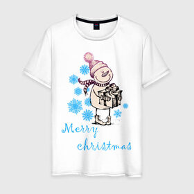 Мужская футболка хлопок с принтом NewYear (2) в Санкт-Петербурге, 100% хлопок | прямой крой, круглый вырез горловины, длина до линии бедер, слегка спущенное плечо. | 2012 | new year | год дракона | нг | новогодний | новый 2012 | новый год | подарок | снеговик | снеговичок | снежинки