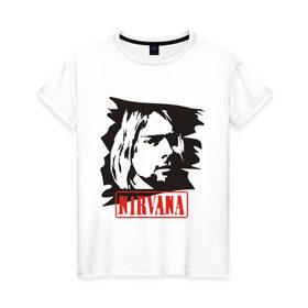 Женская футболка хлопок с принтом Nirvana (Курт Кобейн) в Санкт-Петербурге, 100% хлопок | прямой крой, круглый вырез горловины, длина до линии бедер, слегка спущенное плечо | heavy metal | kurt cobain | nirvana | rock | trash metal | квартет | курт кобейн | легендарный рок музыкант | нирвана | рок | рок группа | рок группы | трэш метал | хеви метал