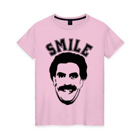 Женская футболка хлопок с принтом Борат-smile в Санкт-Петербурге, 100% хлопок | прямой крой, круглый вырез горловины, длина до линии бедер, слегка спущенное плечо | borat smileкавказ | борат | борат smile | кавказцы