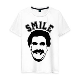 Мужская футболка хлопок с принтом Борат-smile в Санкт-Петербурге, 100% хлопок | прямой крой, круглый вырез горловины, длина до линии бедер, слегка спущенное плечо. | borat smileкавказ | борат | борат smile | кавказцы