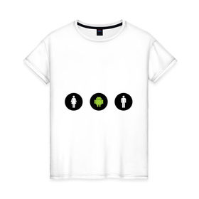 Женская футболка хлопок с принтом Android + м + ж в Санкт-Петербурге, 100% хлопок | прямой крой, круглый вырез горловины, длина до линии бедер, слегка спущенное плечо | 
