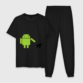 Мужская пижама хлопок с принтом Android с собакой в Санкт-Петербурге, 100% хлопок | брюки и футболка прямого кроя, без карманов, на брюках мягкая резинка на поясе и по низу штанин
 | android | админу | андроид | прикольные | собака