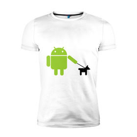 Мужская футболка премиум с принтом Android с собакой в Санкт-Петербурге, 92% хлопок, 8% лайкра | приталенный силуэт, круглый вырез ворота, длина до линии бедра, короткий рукав | android | админу | андроид | прикольные | собака