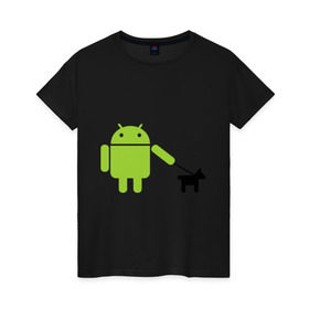 Женская футболка хлопок с принтом Android с собакой в Санкт-Петербурге, 100% хлопок | прямой крой, круглый вырез горловины, длина до линии бедер, слегка спущенное плечо | android | админу | андроид | прикольные | собака