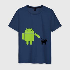 Мужская футболка хлопок с принтом Android с собакой в Санкт-Петербурге, 100% хлопок | прямой крой, круглый вырез горловины, длина до линии бедер, слегка спущенное плечо. | android | админу | андроид | прикольные | собака