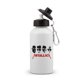 Бутылка спортивная с принтом Metallica (Лица) в Санкт-Петербурге, металл | емкость — 500 мл, в комплекте две пластиковые крышки и карабин для крепления | Тематика изображения на принте: металлика