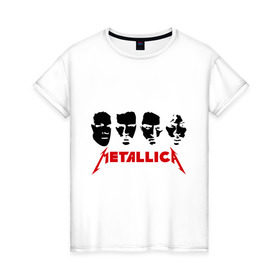 Женская футболка хлопок с принтом Metallica (Лица) в Санкт-Петербурге, 100% хлопок | прямой крой, круглый вырез горловины, длина до линии бедер, слегка спущенное плечо | металлика