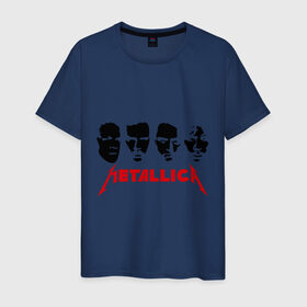 Мужская футболка хлопок с принтом Metallica (Лица) в Санкт-Петербурге, 100% хлопок | прямой крой, круглый вырез горловины, длина до линии бедер, слегка спущенное плечо. | металлика