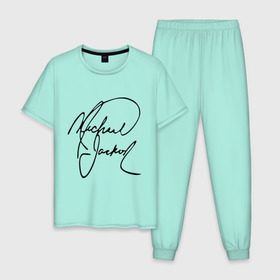 Мужская пижама хлопок с принтом Michael Jackson (автограф) в Санкт-Петербурге, 100% хлопок | брюки и футболка прямого кроя, без карманов, на брюках мягкая резинка на поясе и по низу штанин
 | майкл джексон