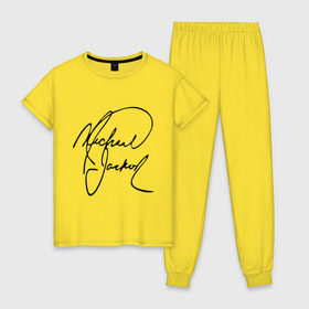 Женская пижама хлопок с принтом Michael Jackson (автограф) в Санкт-Петербурге, 100% хлопок | брюки и футболка прямого кроя, без карманов, на брюках мягкая резинка на поясе и по низу штанин | майкл джексон