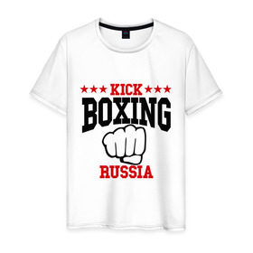 Мужская футболка хлопок с принтом Kickboxing Russia в Санкт-Петербурге, 100% хлопок | прямой крой, круглый вырез горловины, длина до линии бедер, слегка спущенное плечо. | кикбоксинг
