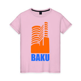 Женская футболка хлопок с принтом Баку в Санкт-Петербурге, 100% хлопок | прямой крой, круглый вырез горловины, длина до линии бедер, слегка спущенное плечо | azerbaijan | baku | баку | баку  «гыз галасы»   «девичья башня»азербайджан