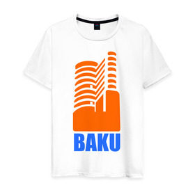Мужская футболка хлопок с принтом Баку в Санкт-Петербурге, 100% хлопок | прямой крой, круглый вырез горловины, длина до линии бедер, слегка спущенное плечо. | azerbaijan | baku | баку | баку  «гыз галасы»   «девичья башня»азербайджан