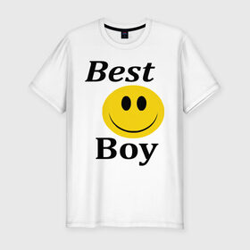 Мужская футболка премиум с принтом Best Boy в Санкт-Петербурге, 92% хлопок, 8% лайкра | приталенный силуэт, круглый вырез ворота, длина до линии бедра, короткий рукав | best | boy | лучший пареньсмайл | смайлик | улыбка | улыбочка