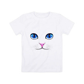 Детская футболка хлопок с принтом Кошачьи глаза в Санкт-Петербурге, 100% хлопок | круглый вырез горловины, полуприлегающий силуэт, длина до линии бедер | Тематика изображения на принте: cat | глаза | глаза кошки | кот | котенок | котэ | кошак | кошка | кошки