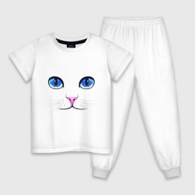 Детская пижама хлопок с принтом Кошачьи глаза в Санкт-Петербурге, 100% хлопок |  брюки и футболка прямого кроя, без карманов, на брюках мягкая резинка на поясе и по низу штанин
 | cat | глаза | глаза кошки | кот | котенок | котэ | кошак | кошка | кошки