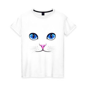 Женская футболка хлопок с принтом Кошачьи глаза в Санкт-Петербурге, 100% хлопок | прямой крой, круглый вырез горловины, длина до линии бедер, слегка спущенное плечо | Тематика изображения на принте: cat | глаза | глаза кошки | кот | котенок | котэ | кошак | кошка | кошки