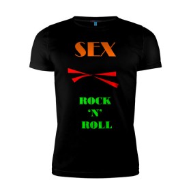 Мужская футболка премиум с принтом Sex, пельмени and rock`n`roll в Санкт-Петербурге, 92% хлопок, 8% лайкра | приталенный силуэт, круглый вырез ворота, длина до линии бедра, короткий рукав | хиппи