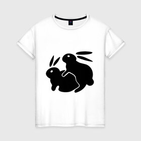 Женская футболка хлопок с принтом Кролики в Санкт-Петербурге, 100% хлопок | прямой крой, круглый вырез горловины, длина до линии бедер, слегка спущенное плечо | зайцы | кролик | кролики