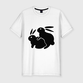 Мужская футболка премиум с принтом Кролики в Санкт-Петербурге, 92% хлопок, 8% лайкра | приталенный силуэт, круглый вырез ворота, длина до линии бедра, короткий рукав | Тематика изображения на принте: зайцы | кролик | кролики