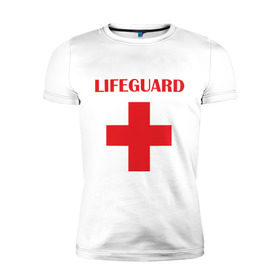 Мужская футболка премиум с принтом Спасатель в Санкт-Петербурге, 92% хлопок, 8% лайкра | приталенный силуэт, круглый вырез ворота, длина до линии бедра, короткий рукав | lifeguard | врачь | доктор | красный крест | медик | медицина | спасатель