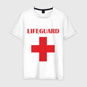 Мужская футболка хлопок с принтом Спасатель в Санкт-Петербурге, 100% хлопок | прямой крой, круглый вырез горловины, длина до линии бедер, слегка спущенное плечо. | lifeguard | врачь | доктор | красный крест | медик | медицина | спасатель