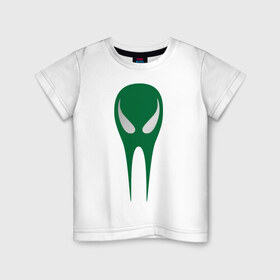 Детская футболка хлопок с принтом Зеленый череп в Санкт-Петербурге, 100% хлопок | круглый вырез горловины, полуприлегающий силуэт, длина до линии бедер | Тематика изображения на принте: гуманоид | зеленый череп | инопланетянин | нло | пришелец | череп