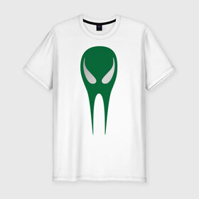 Мужская футболка премиум с принтом Зеленый череп в Санкт-Петербурге, 92% хлопок, 8% лайкра | приталенный силуэт, круглый вырез ворота, длина до линии бедра, короткий рукав | гуманоид | зеленый череп | инопланетянин | нло | пришелец | череп