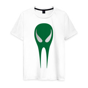 Мужская футболка хлопок с принтом Зеленый череп в Санкт-Петербурге, 100% хлопок | прямой крой, круглый вырез горловины, длина до линии бедер, слегка спущенное плечо. | гуманоид | зеленый череп | инопланетянин | нло | пришелец | череп