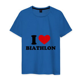 Мужская футболка хлопок с принтом Я люблю Биатлон — I love Biathlon в Санкт-Петербурге, 100% хлопок | прямой крой, круглый вырез горловины, длина до линии бедер, слегка спущенное плечо. | Тематика изображения на принте: биатлон | биатлонисты | я люблю