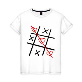 Женская футболка хлопок с принтом Крестики нолики в Санкт-Петербурге, 100% хлопок | прямой крой, круглый вырез горловины, длина до линии бедер, слегка спущенное плечо | крестики | нолики | сердечки